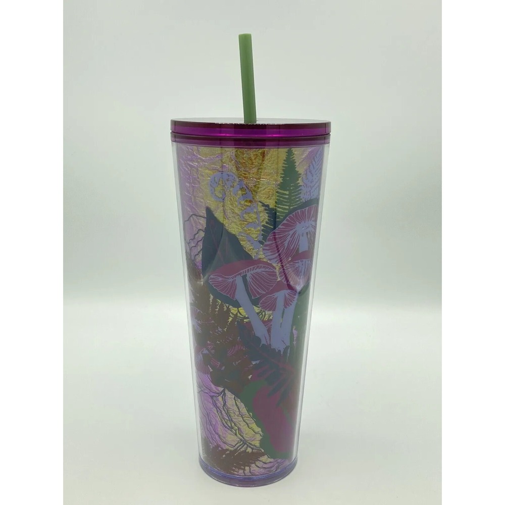 NEW 2022 Starbucks Purple Mushroom Cold Cup Tumbler Venti 24 oz Whimsical Artsy